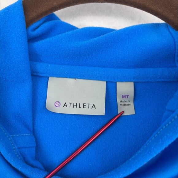 Athleta Sweatshirt Size M Blue Hooded Fleece Lined Hoodie Thumbholes Mock Neck - Picture 3 of 12